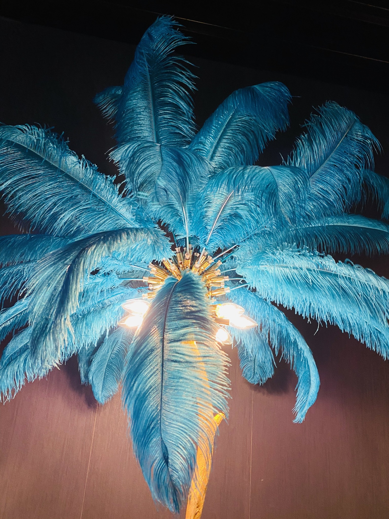 Tafellamp Palmboom met veren - Gold / Blue