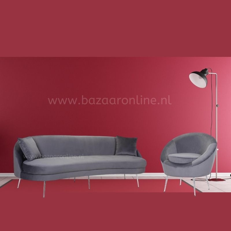 Zitbank Monaco Grijs Velvet Zilver