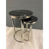 Bijzettafel Doblo Mini Zilver Zwart Marmer