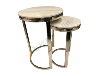 Bijzettafel Doblo Mini Zilver Wit Marmer