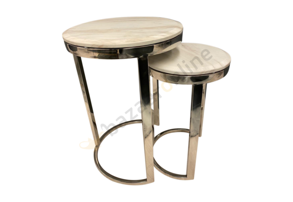 Bijzettafel Doblo Mini Zilver Wit Marmer