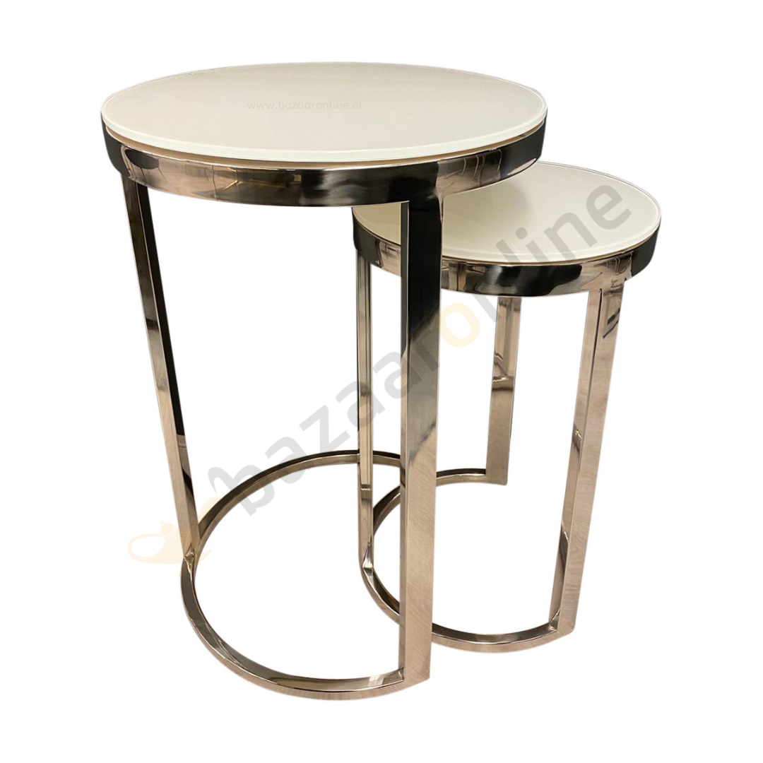 Bijzettafel Doblo Mini Zilver Wit Glas