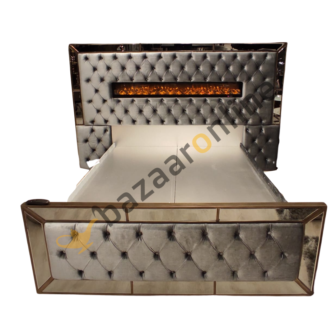 Boxspring Dubai Metallic Grey - inclusief sfeerhaard