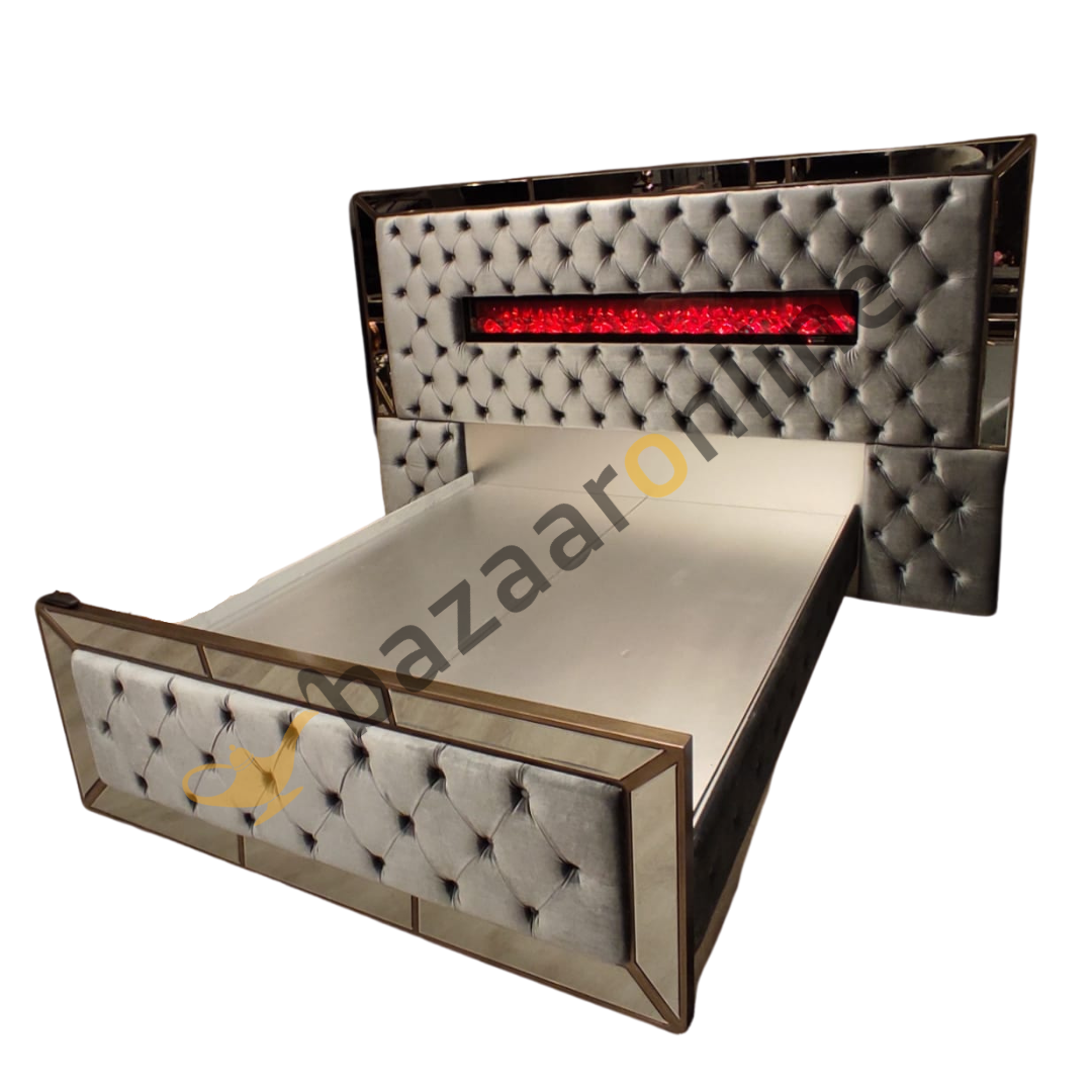 Boxspring Dubai Metallic Grey - inclusief sfeerhaard