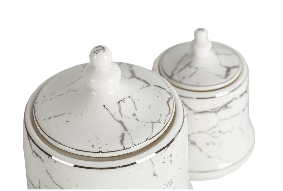 Specerijenset Lisa - 15-delig - Marmerlook - Wit / Zilver