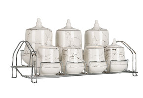 Specerijenset Lisa - 15-delig - Marmerlook - Wit / Zilver