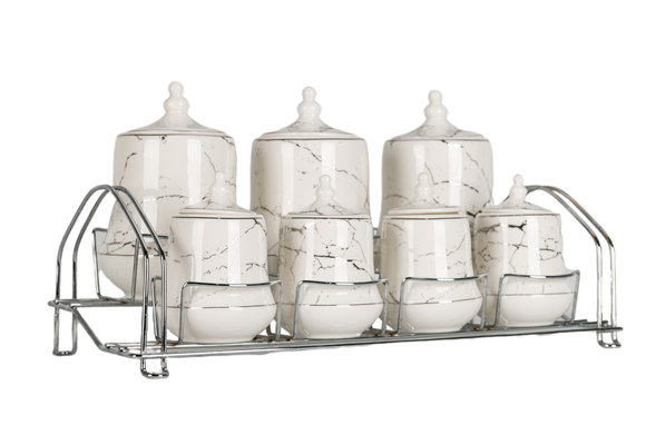 Specerijenset Lisa - 15-delig - Marmerlook - Wit / Zilver