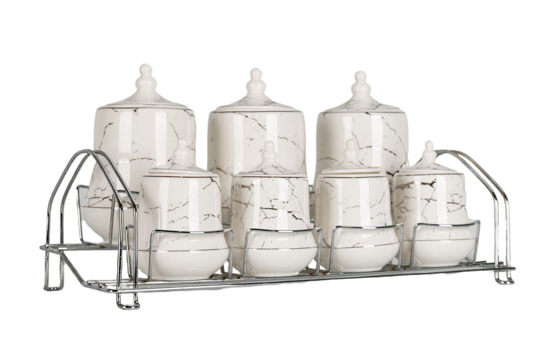 Specerijenset Lisa - 15-delig - Marmerlook - Wit / Zilver