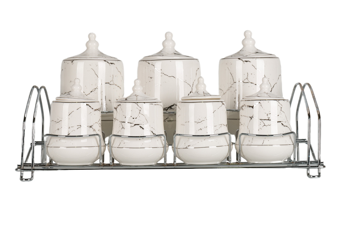 Specerijenset Lisa - 15-delig - Marmerlook - Wit / Zilver