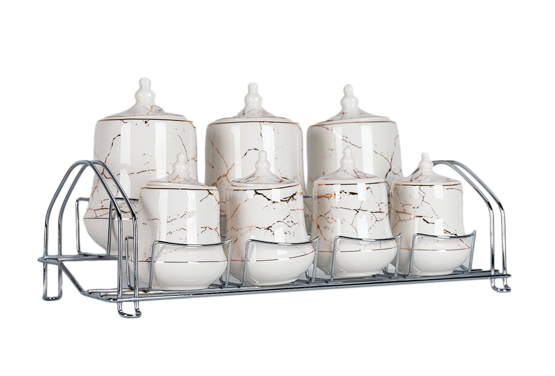 Specerijenset Lisa - 15-delig - Marmerlook - Wit / Goud