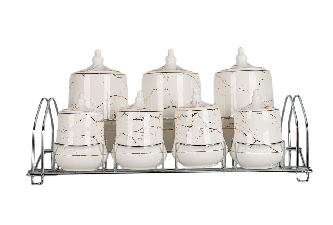 Specerijenset Lisa - 15-delig - Marmerlook - Wit / Goud