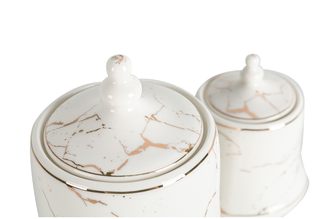 Specerijenset Lisa - 15-delig - Marmerlook - Wit / Goud