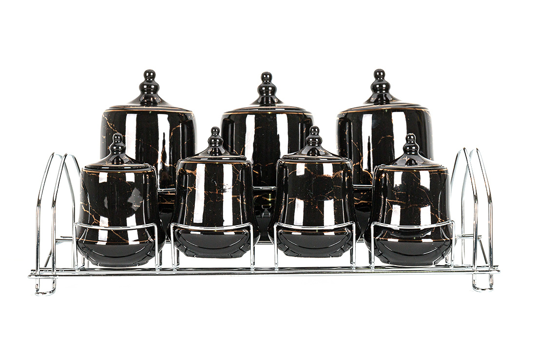 Specerijenset Lisa - 15-delig - Marmerlook - Zwart / Goud