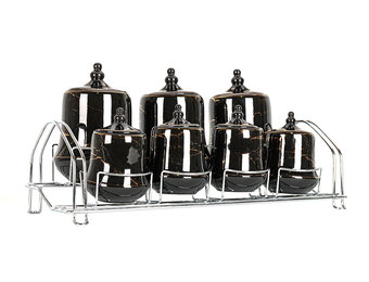 Specerijenset Lisa - 15-delig - Marmerlook - Zwart / Goud