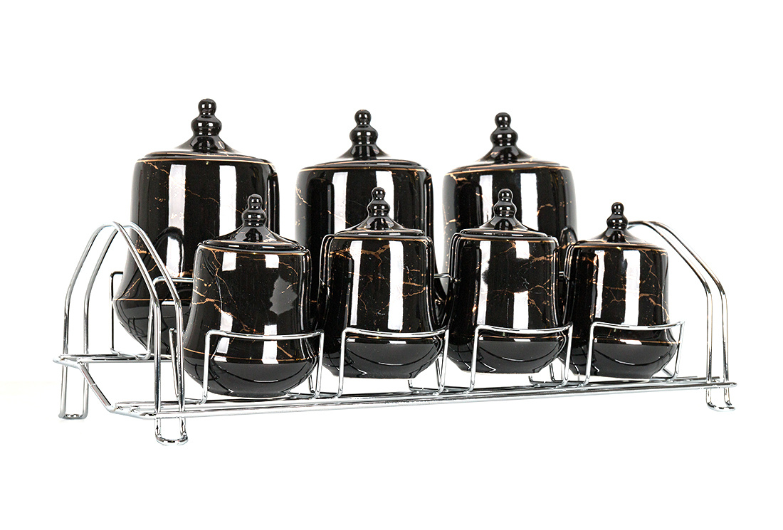 Specerijenset Lisa - 15-delig - Marmerlook - Zwart / Goud