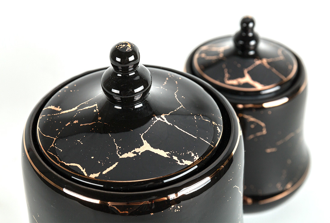 Specerijenset Lisa - 15-delig - Marmerlook - Zwart / Goud