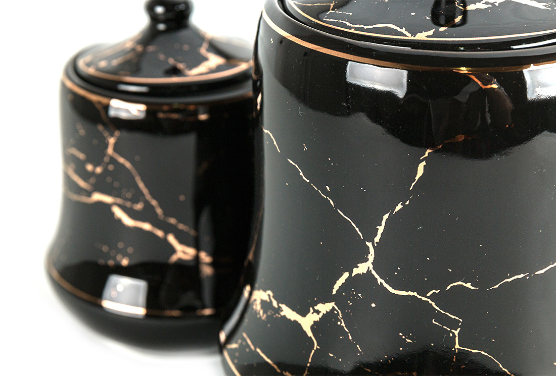 Specerijenset Lisa - 15-delig - Marmerlook - Zwart / Goud