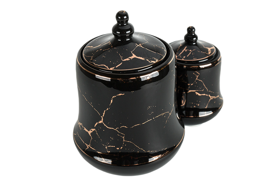 Specerijenset Lisa - 15-delig - Marmerlook - Zwart / Goud