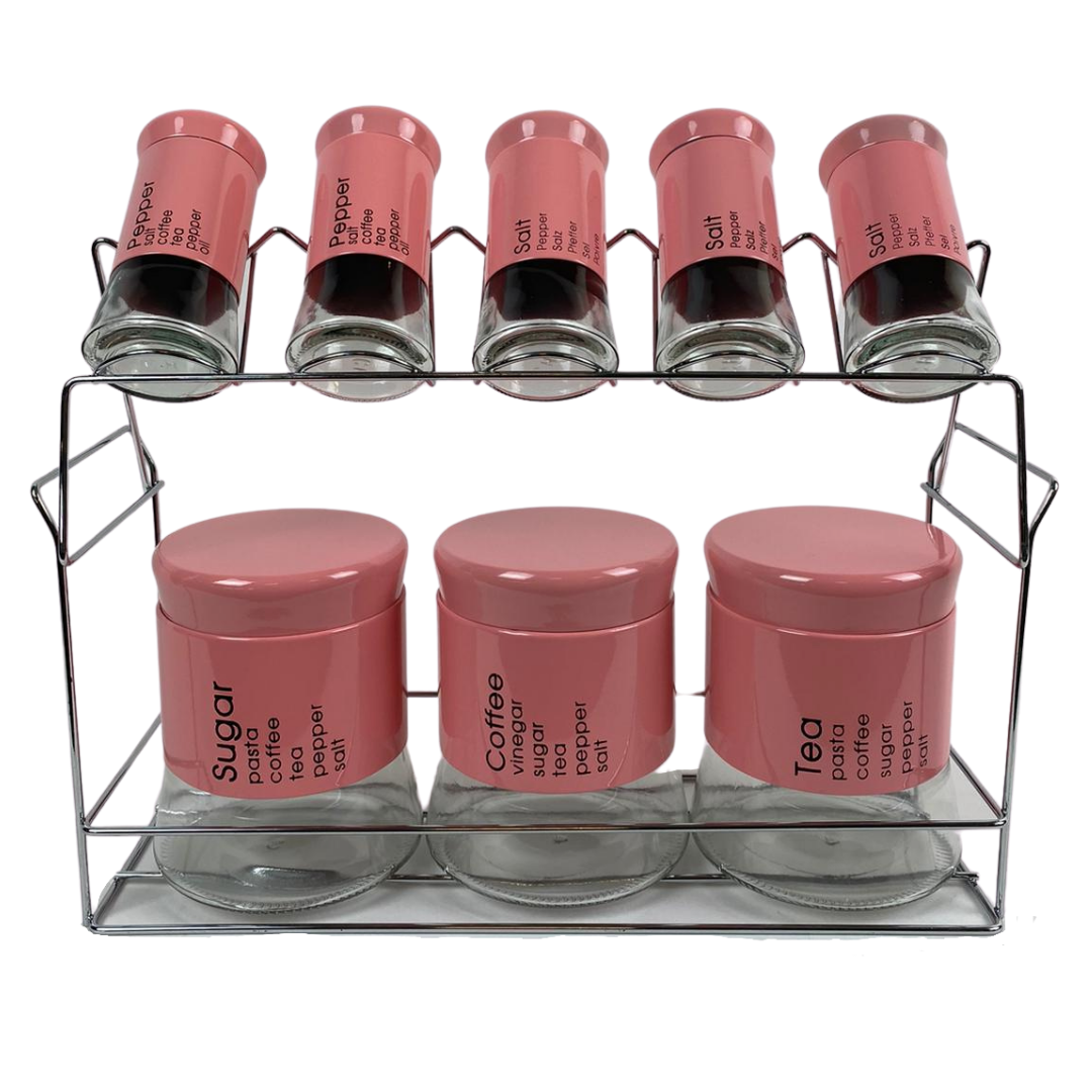 Kruidenset Roze - 9-delig - glas/metaal