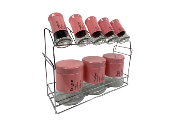 Kruidenset Roze - 9-delig - glas/metaal