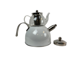 Dubbele Theepot - Wit- Caydanlik - 2 Delig - 980/2300 ml
