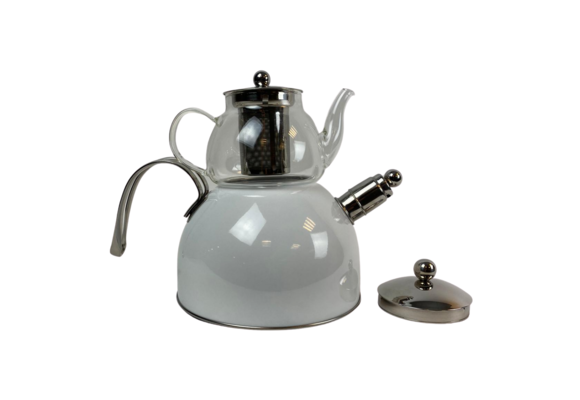Dubbele Theepot - Wit- Caydanlik - 2 Delig - 980/2300 ml