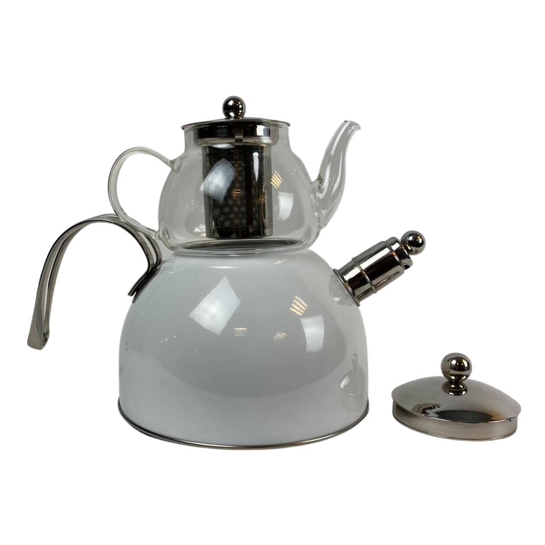 Dubbele Theepot - Wit- Caydanlik - 2 Delig - 980/2300 ml