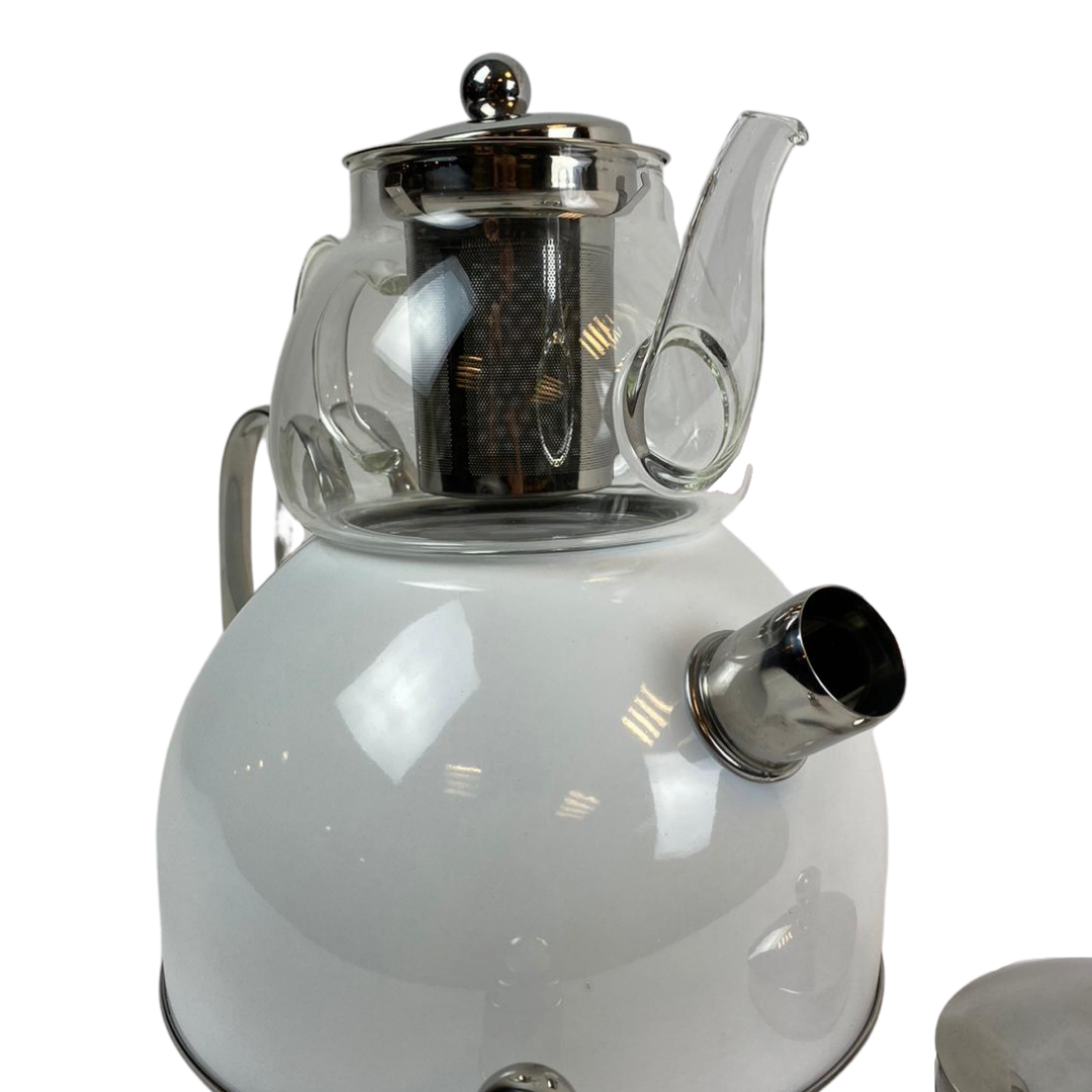 Dubbele Theepot - Wit- Caydanlik - 2 Delig - 980/2300 ml