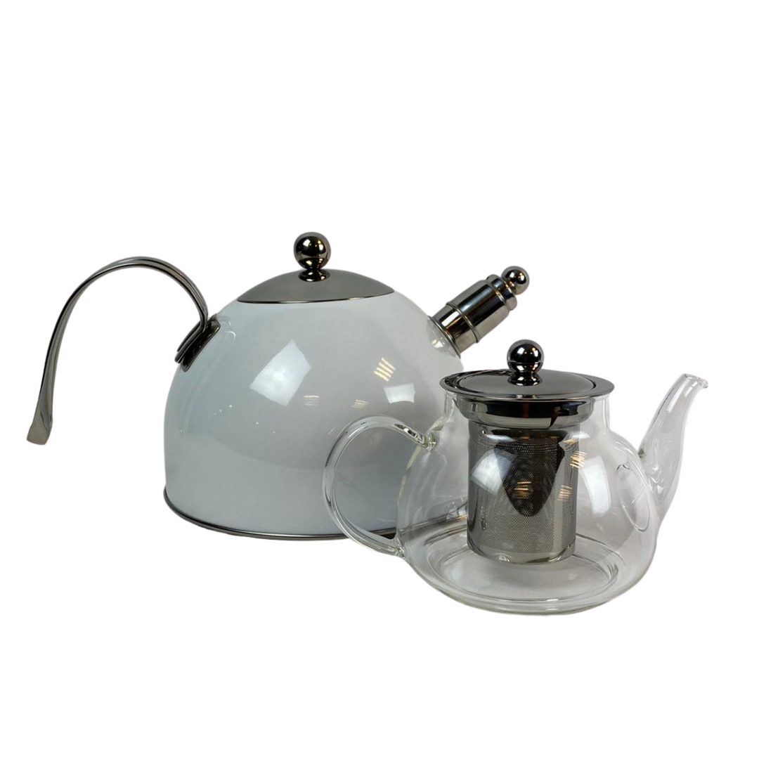 Dubbele Theepot - Wit- Caydanlik - 2 Delig - 980/2300 ml