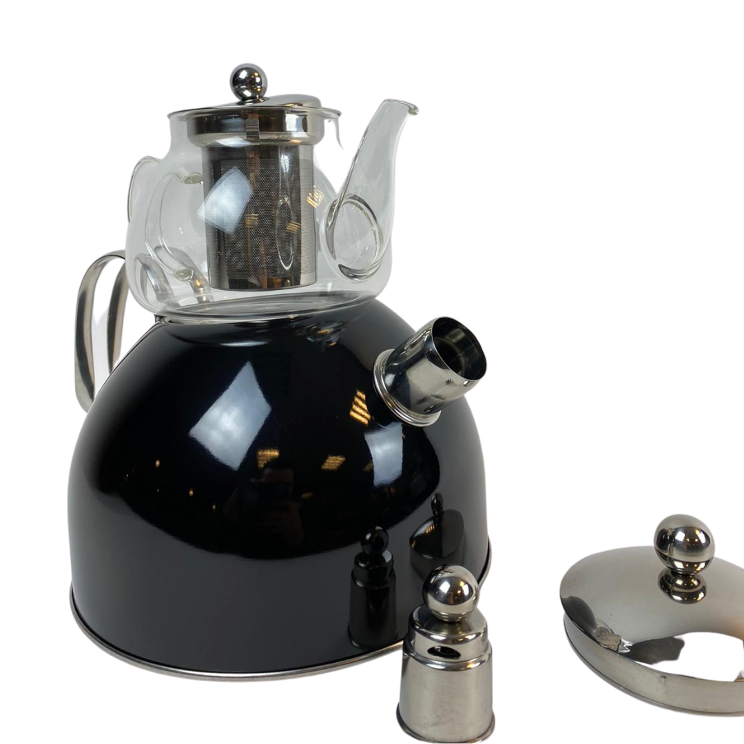 Dubbele Theepot - Zwart- Caydanlik - 2 Delig - 980/2300 ml