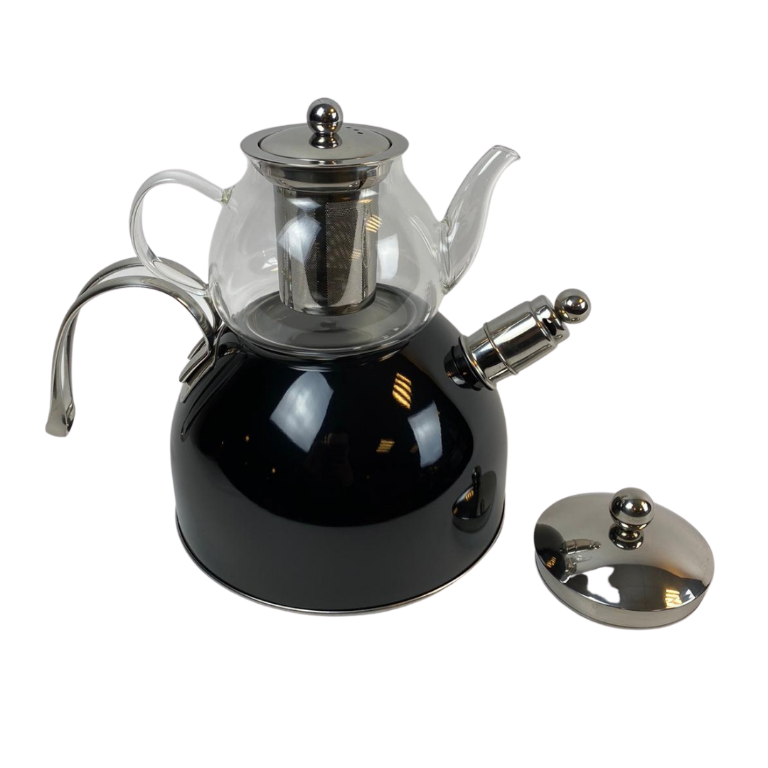 Dubbele Theepot - Zwart- Caydanlik - 2 Delig - 980/2300 ml