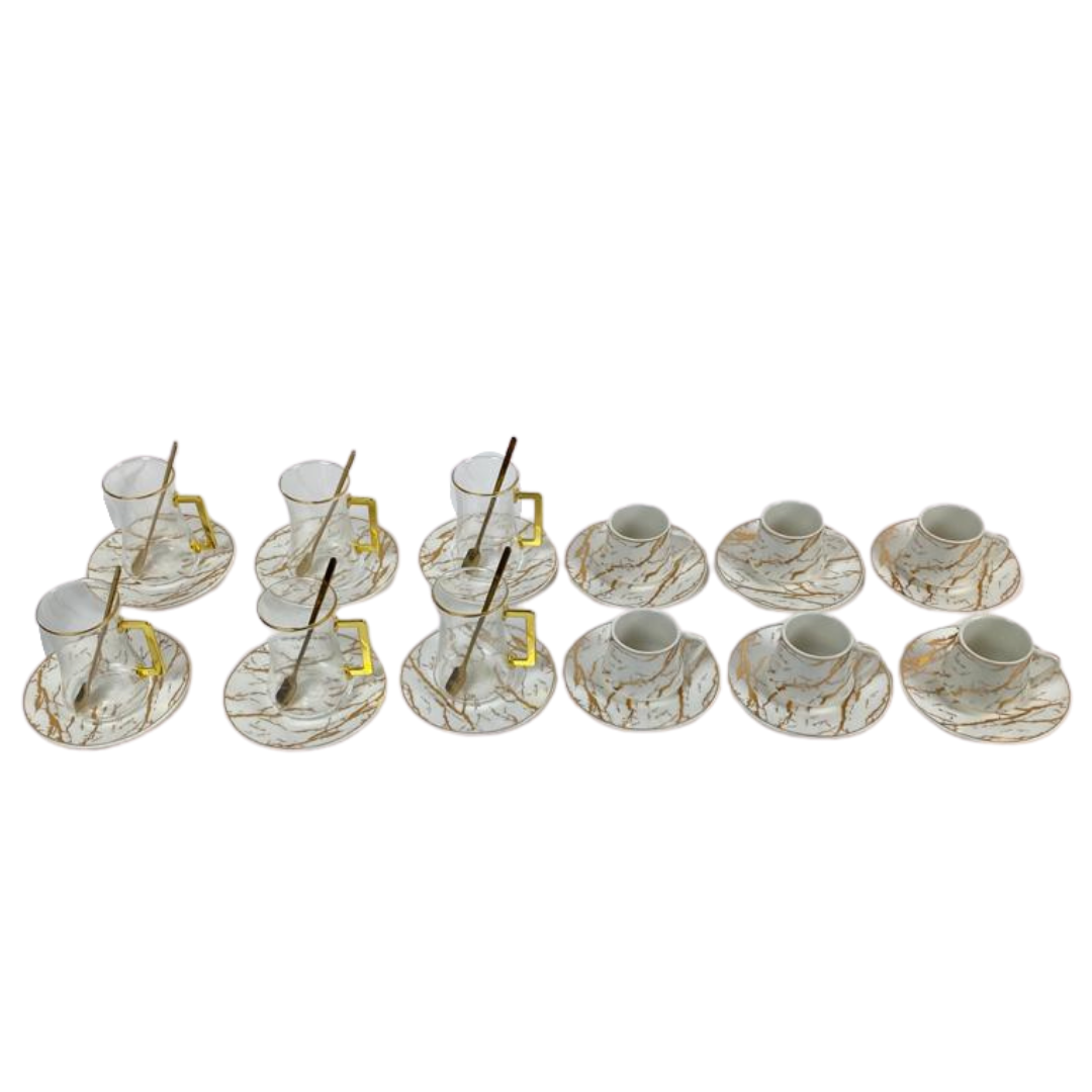 30 - delige koffie en thee set - wit marmer / goud