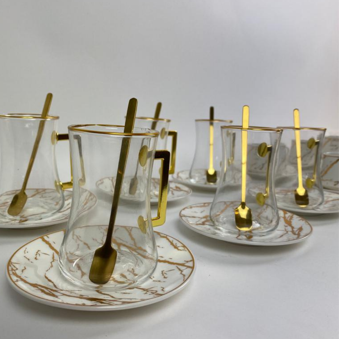 30 - delige koffie en thee set - wit marmer / goud