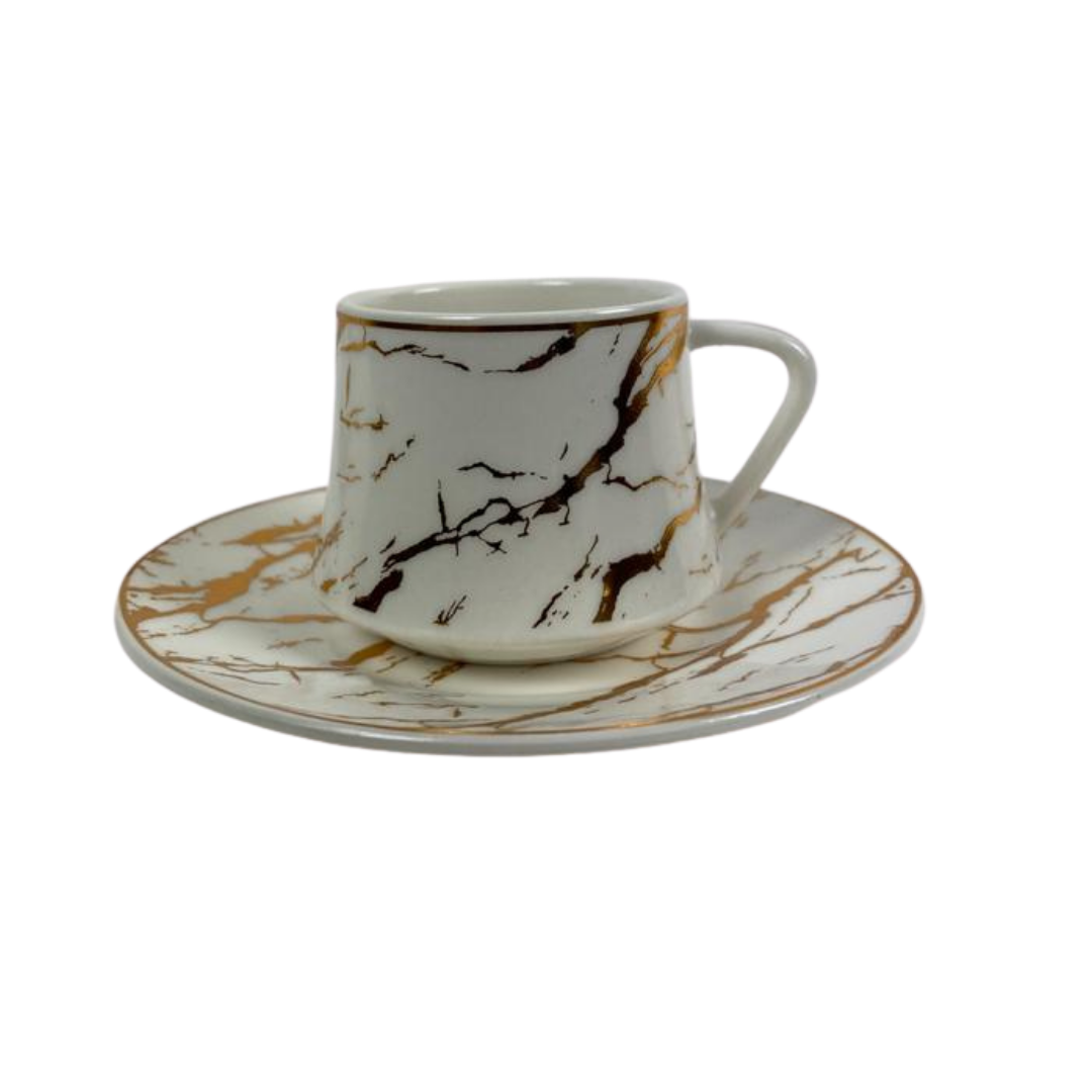 30 - delige koffie en thee set - wit marmer / goud