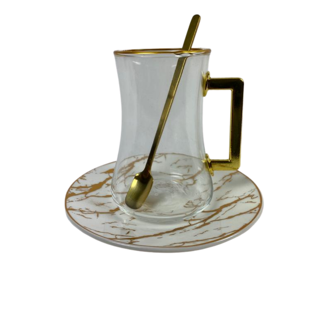 30 - delige koffie en thee set - wit marmer / goud