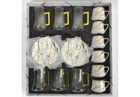 30 - delige koffie en thee set - wit marmer / goud