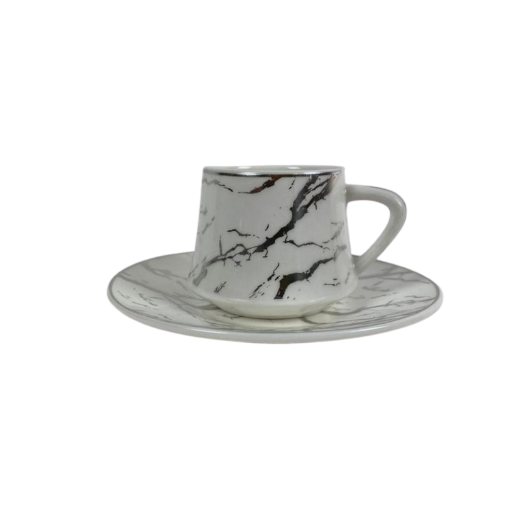 30 - delige koffie en thee set - wit marmer / zilver