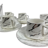 30 - delige koffie en thee set - wit marmer / zilver