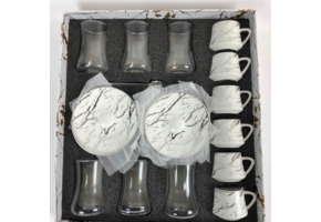 30 - delige koffie en thee set - wit marmer / zilver