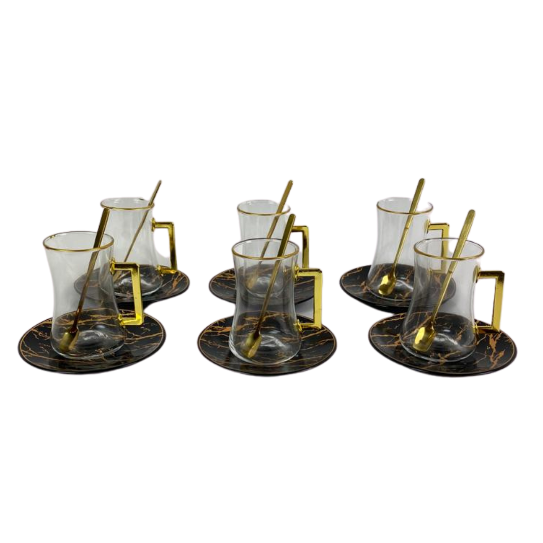 18 - delige thee set - zwart marmer / goud