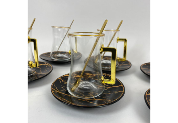 18 - delige thee set - zwart marmer / goud