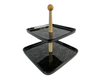 Etagère Bamboe Zwart / Goud 2-laags - Marmer design