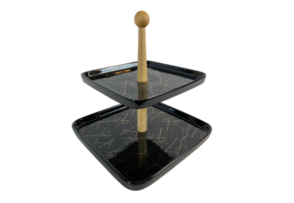 Etagère Bamboe Zwart / Goud 2-laags -  Marmer design