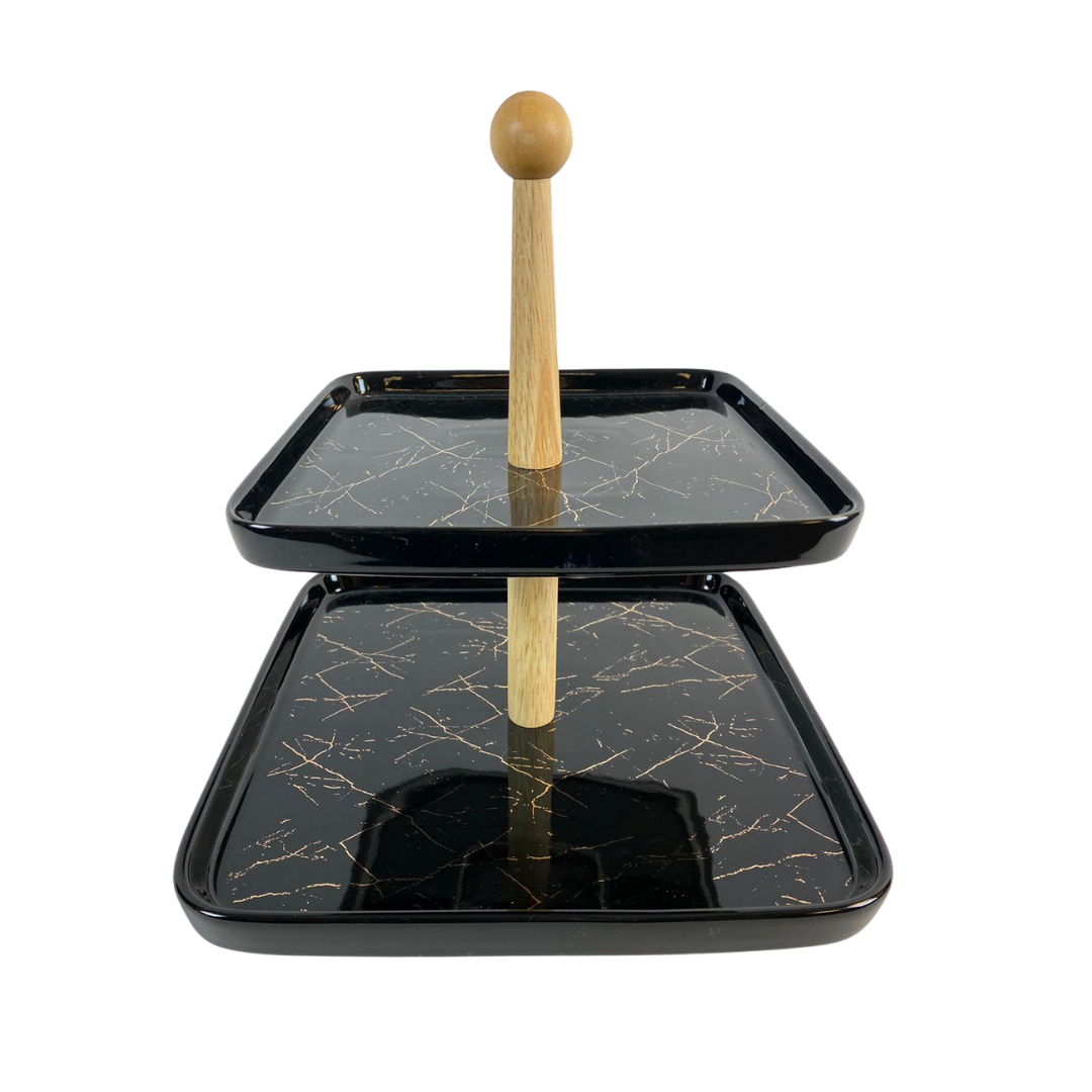 Etagère Bamboe Zwart / Goud 2-laags - Marmer design