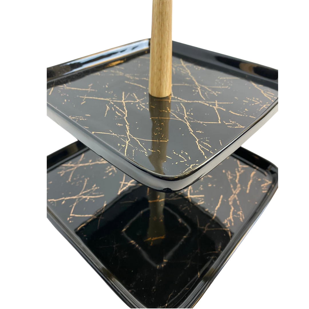 Etagère Bamboe Zwart / Goud 2-laags - Marmer design