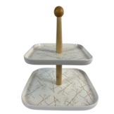 Etagère Bamboe Wit / Goud 2-laags -  Marmer design