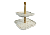 Etagère Bamboe Wit / Goud 2-laags -  Marmer design