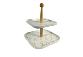 Etagère Bamboe Wit / Goud 2-laags -  Marmer design