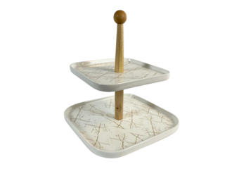 Etagère Bamboe Wit / Goud 2-laags -  Marmer design