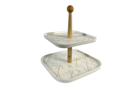 Etagère Bamboe Wit / Goud 2-laags -  Marmer design